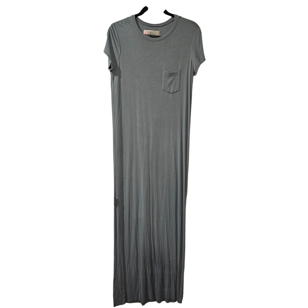 Free People Beach‎ Light Blue Maxi Dress Small Stretchy Slit Pocket Tee Style